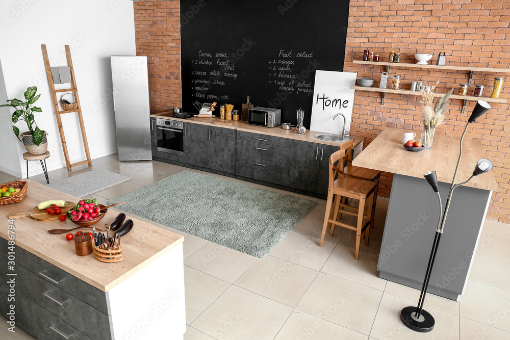 Interior of beautiful modern kitchen