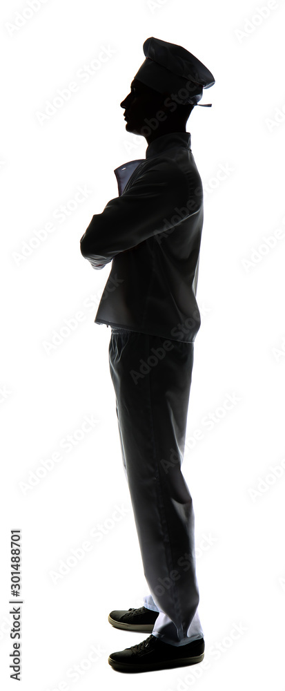 Silhouette of male chef on white background