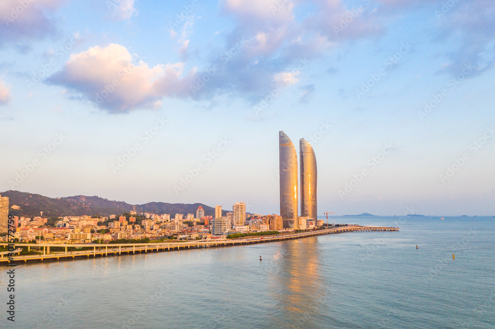 Panorama view of the Conrad Xiamen, Twin Towers/xiamen World Trade in Straits , including the Conrad