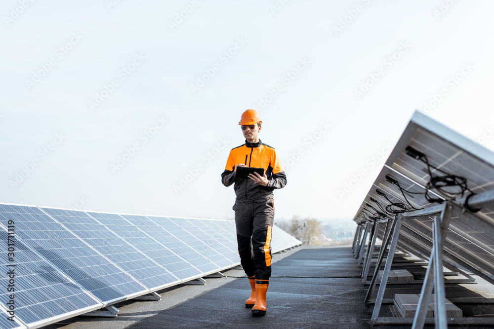 Engineer on a solar power plant