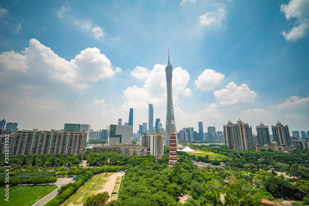 aerial view of Guangzhou Zhujiang New Town financial district, Guangdong, China.