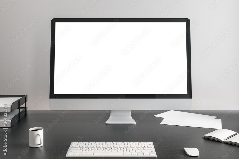 Blank white screen of computer monitor