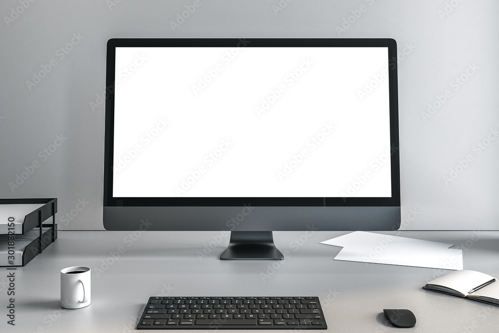 Blank white screen of computer monitor