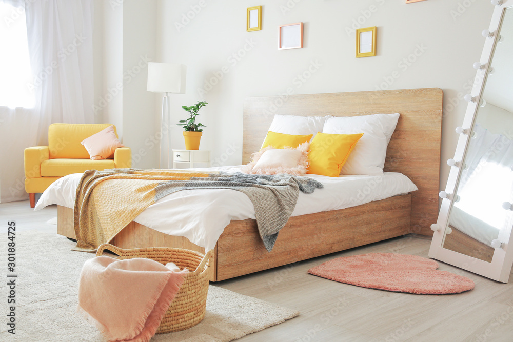 Interior of beautiful modern bedroom