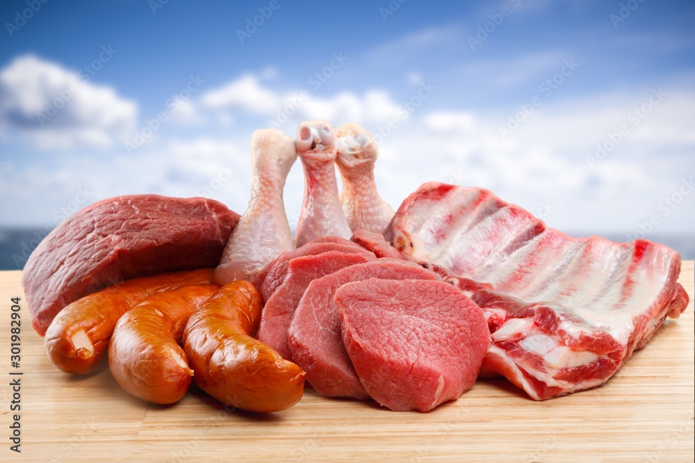 Fresh Raw Meat Background with vegetables