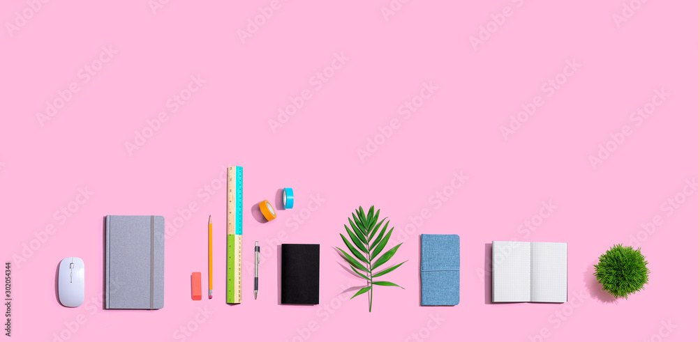 School and office stationery supplies from above