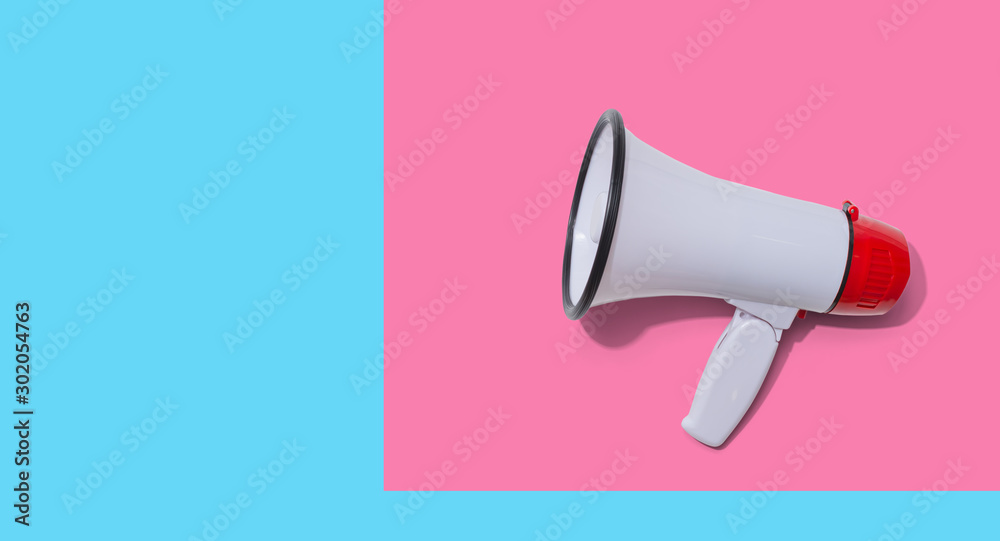 White megaphone with hard shadow overhead view