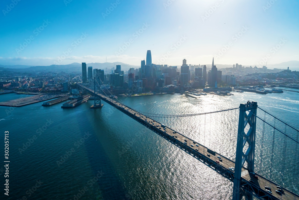 Aerial view of the Bay Bridge in San Francisco, CA