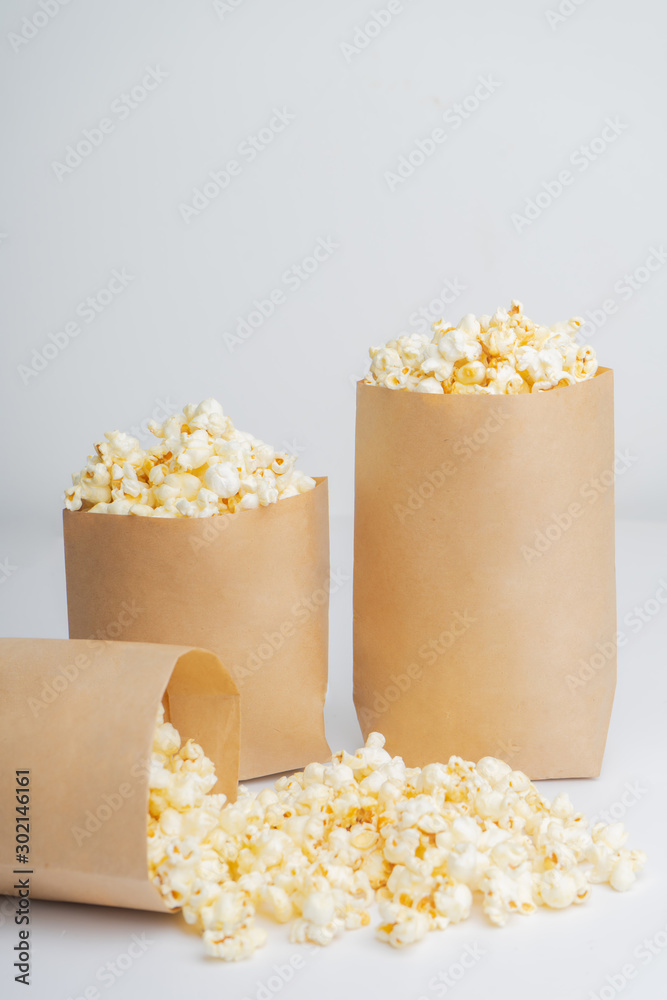 a lot of popcorn in white background