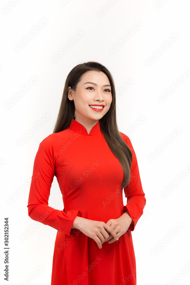 A Asian woman in Ao Dai, Vietnamese custom in Lunar new year