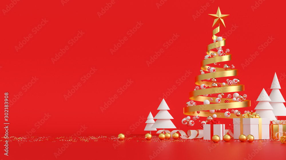 3D rendering of Christmas tree and gift box