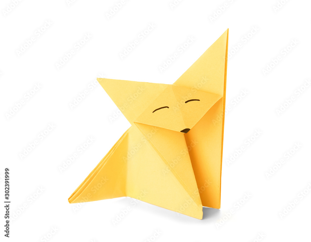 Origami fox on white background