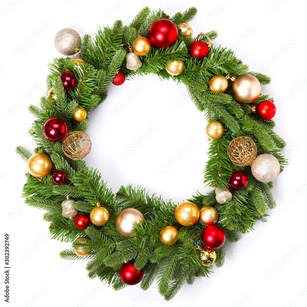 Beautiful Christmas wreath on white background