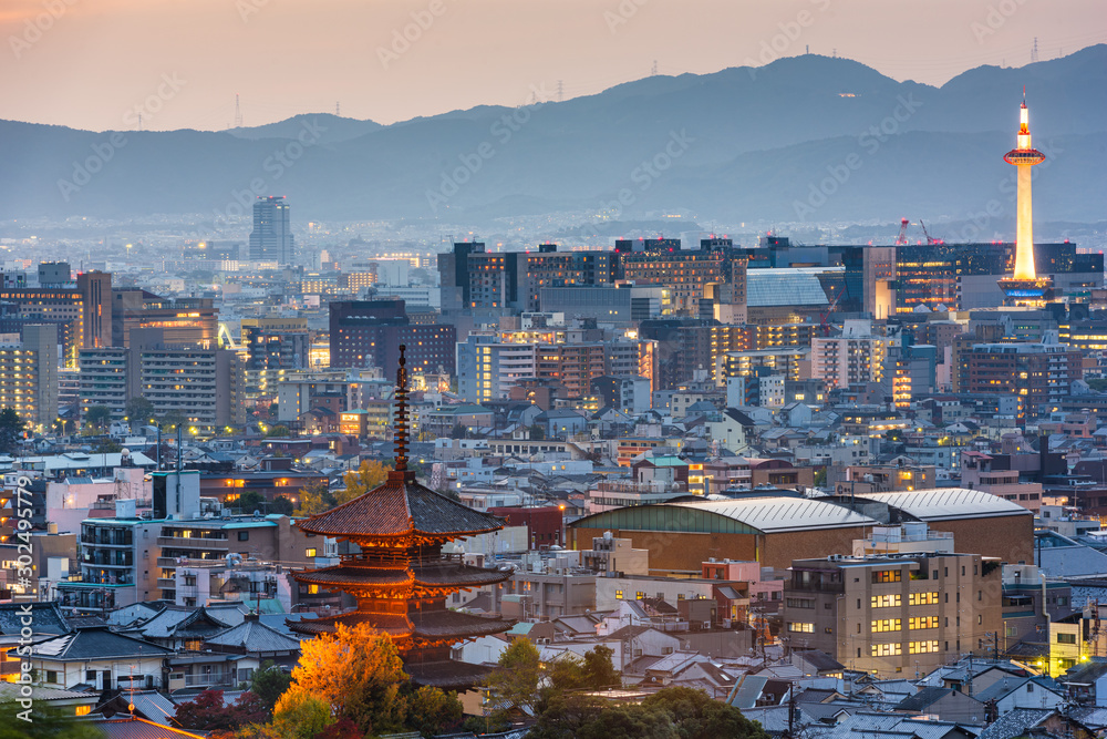 日本京都黄昏城市景观