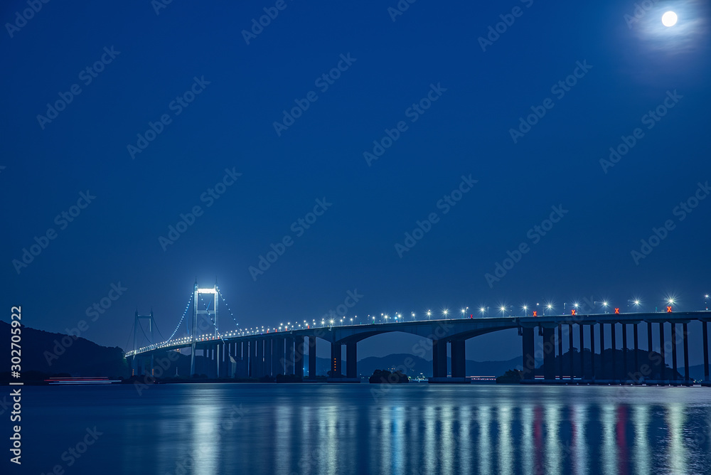 中国广东省珠江口虎门大桥海上夜景