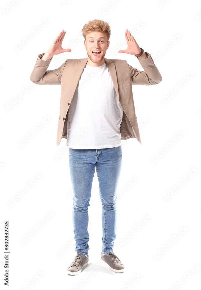 Portrait of happy man on white background