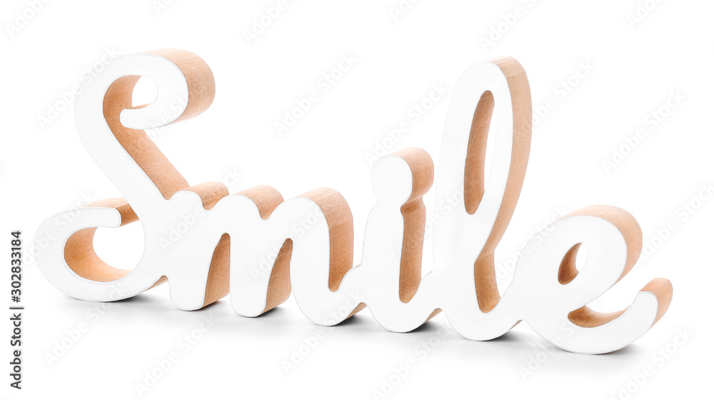 Stylish decor in shape of word SMILE on white background