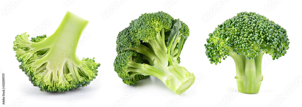 Broccoli isolated. Broccoli on white. Set of fresh broccoli.