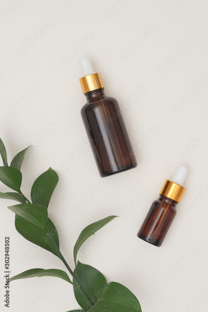 Natural beauty cosmetic product for skincare concept. Serum or essential oil with herbal extract.