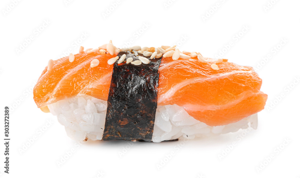 Tasty sushi on white background