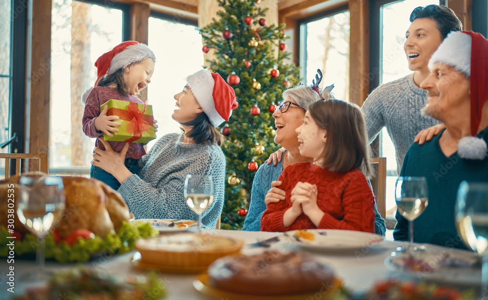 family celebrating Christmas