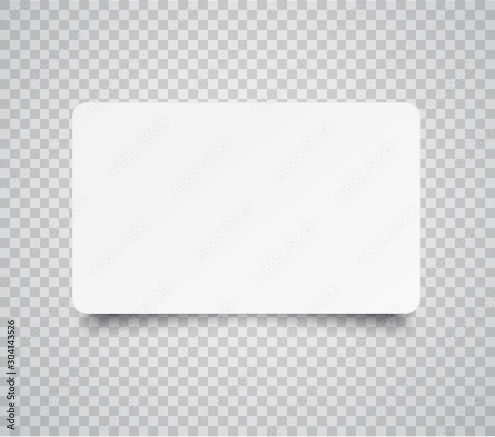 Plastic or paper white business card isolated on transparent background. Vector blank sticker, sheet