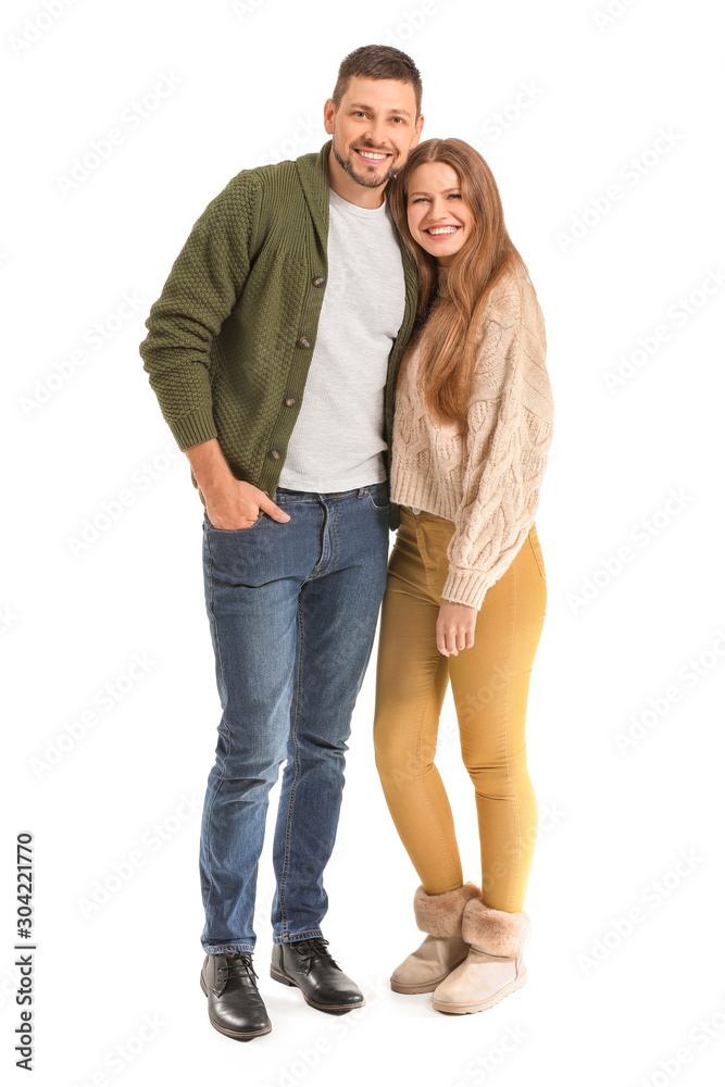 Portrait of happy couple on white background