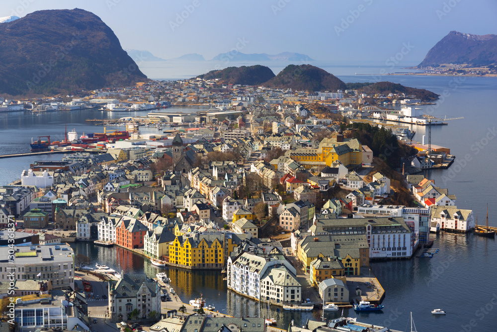 Beautiful Alesund city in sunny day, Norway