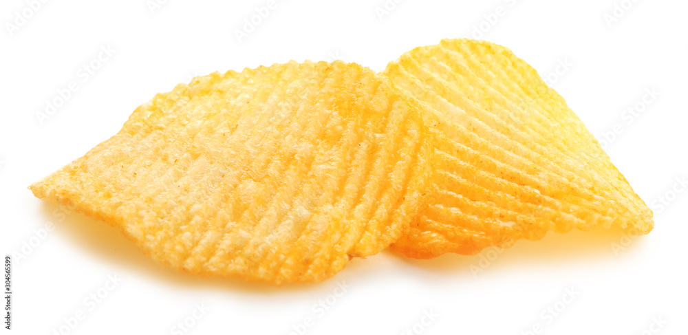 Tasty potato chips isolated on white