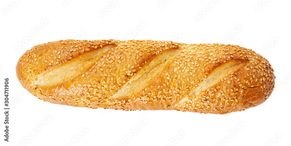 Wheat loaf with sesame seeds isolated on white