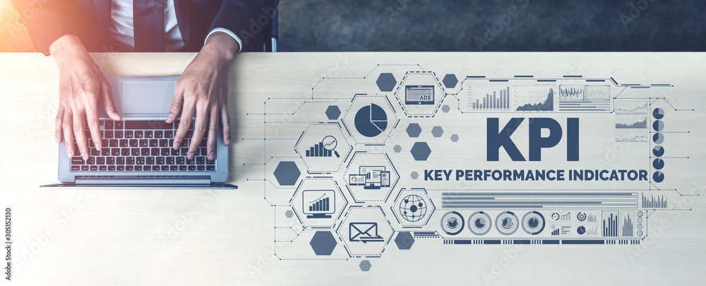 KPI Key Performance Indicator for Business Concept - Modern graphic interface showing symbols of job