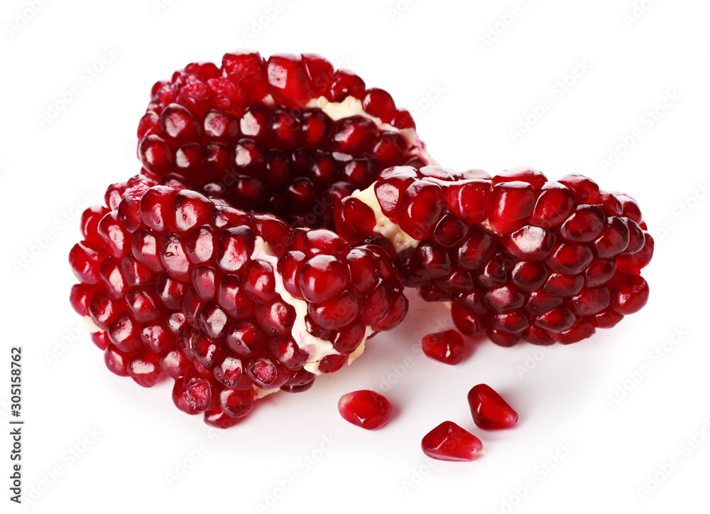 Ripe tasty pomegranate isolated on white