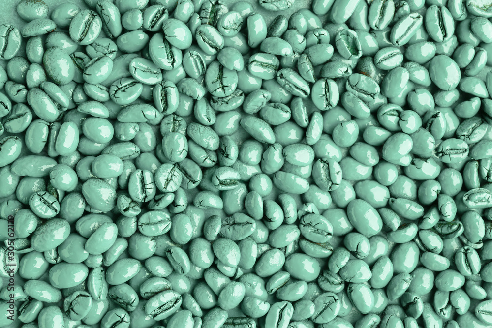 Turquoise coffee beans as background