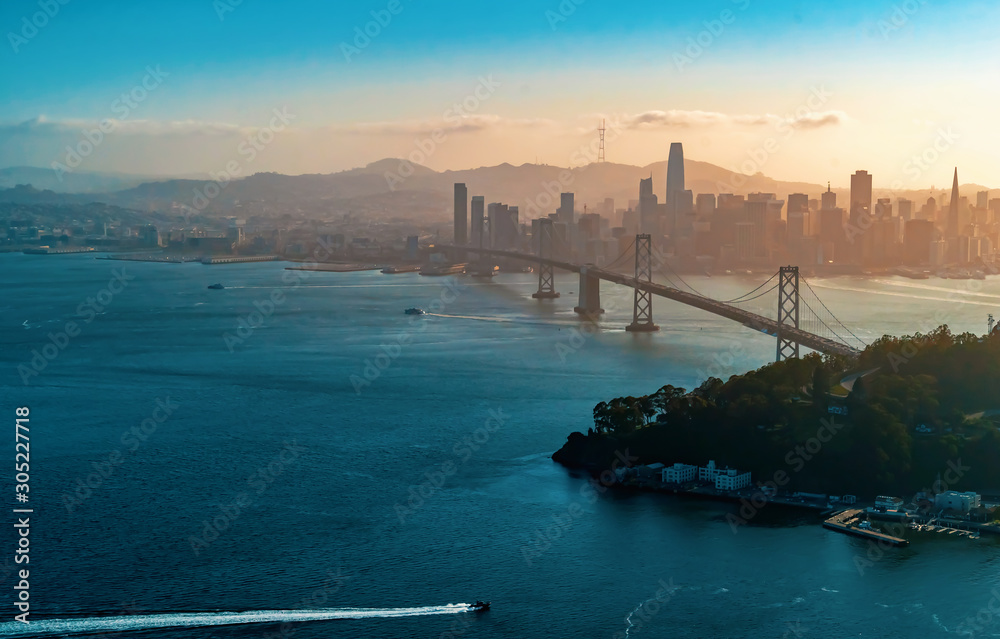 Aerial view of the Bay Bridge in San Francisco, CA