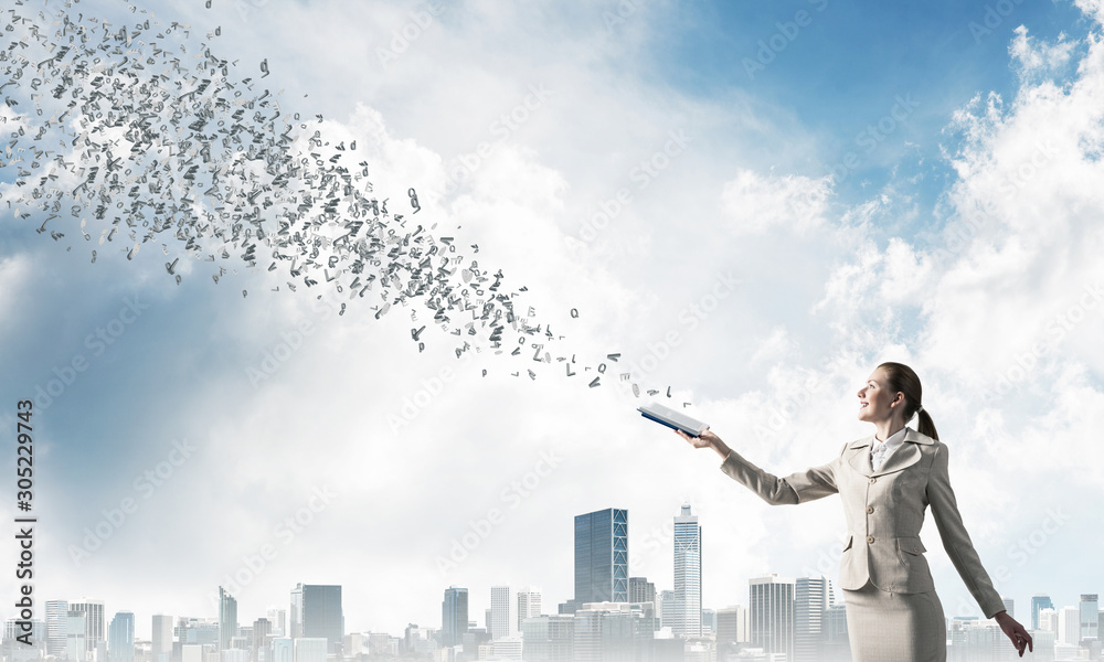 Woman looking at flying out random letters