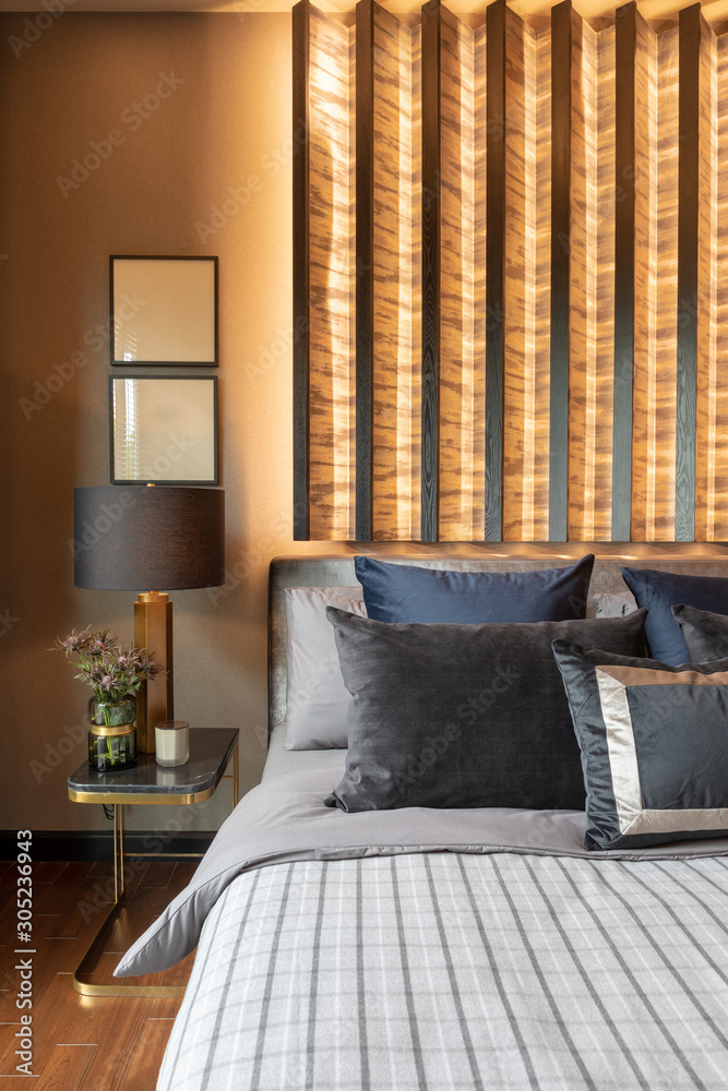 Pillow and blanket on bed, Decoration interior of bedroom