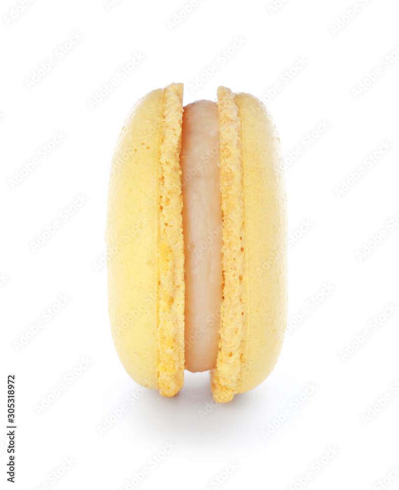 Tasty macaron on white background