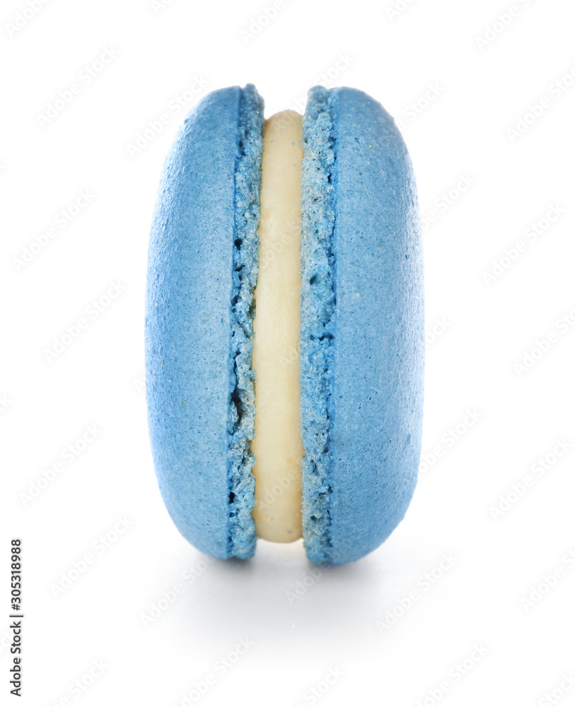 Tasty macaron on white background