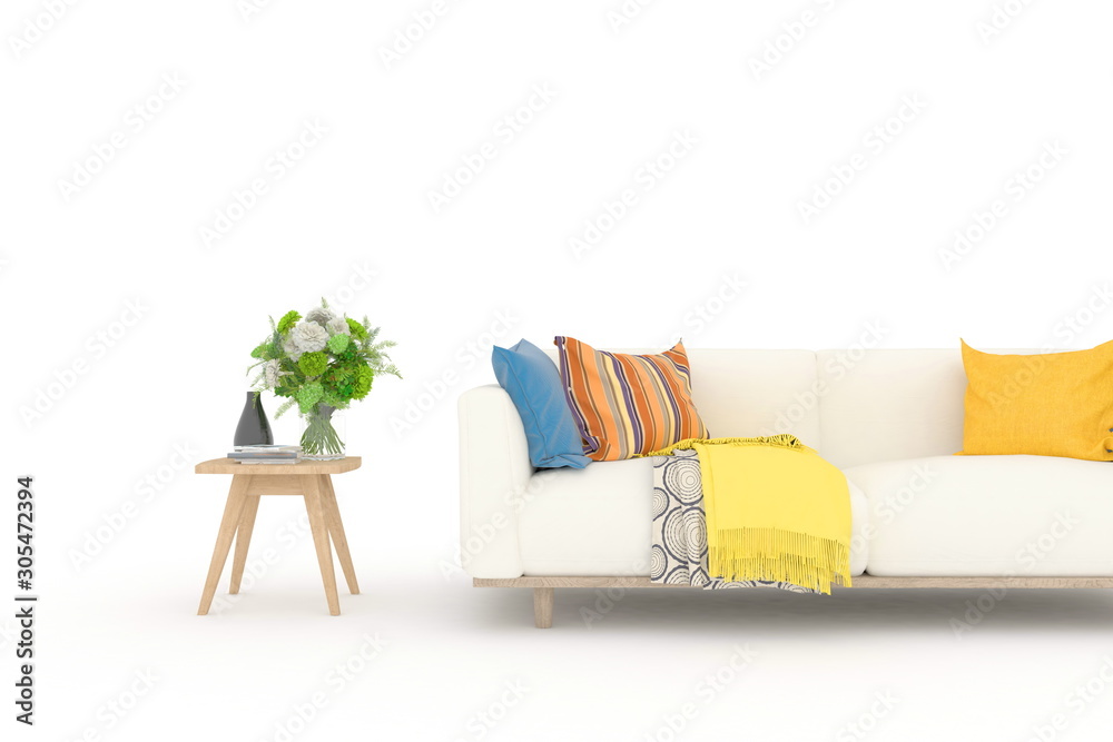 Isolated on a white colorful sofa. Hight resolution architecture background. 3D illustration