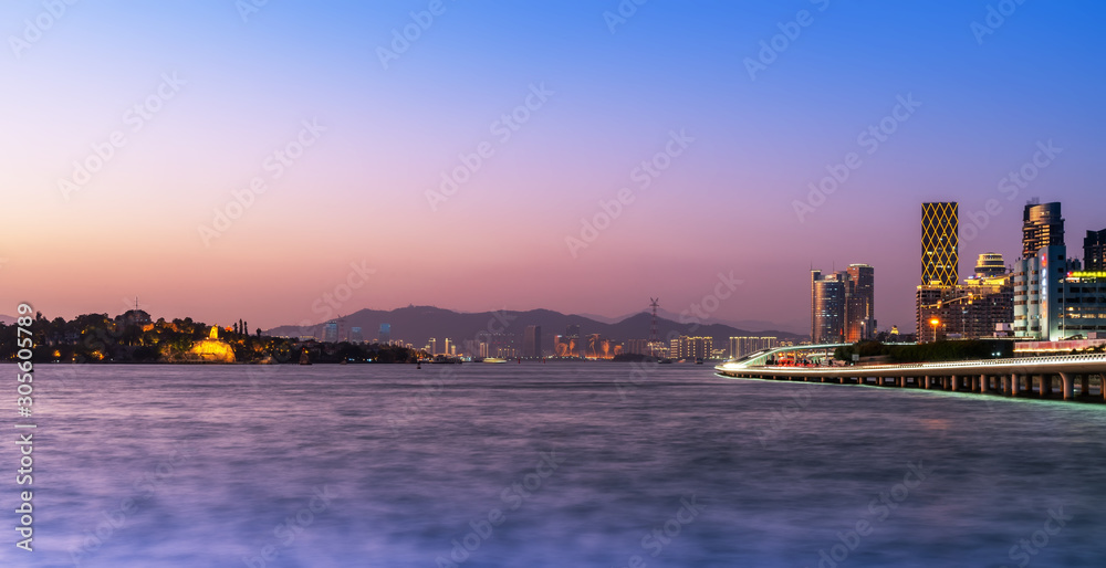 厦门海岸线建筑景观夜景