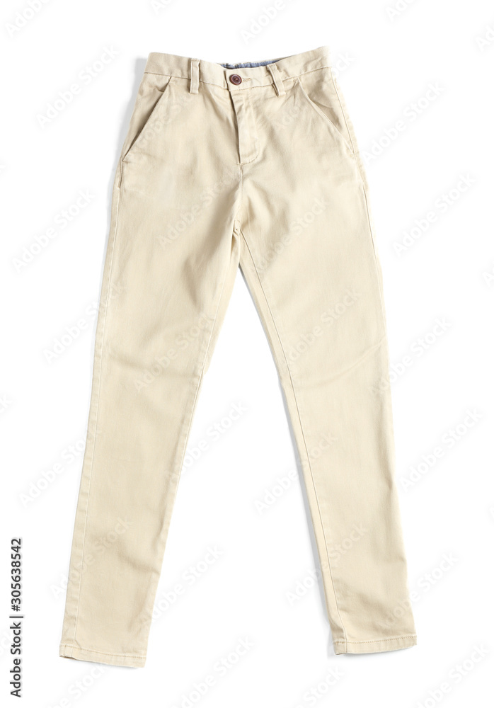 Stylish pants on white background