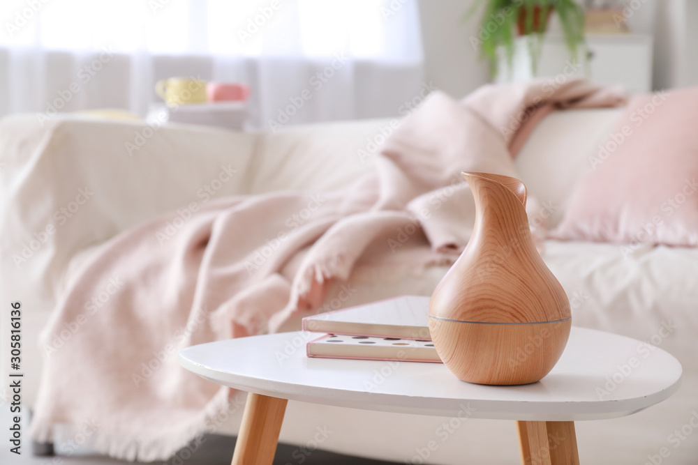 Air freshener with books on table in living room