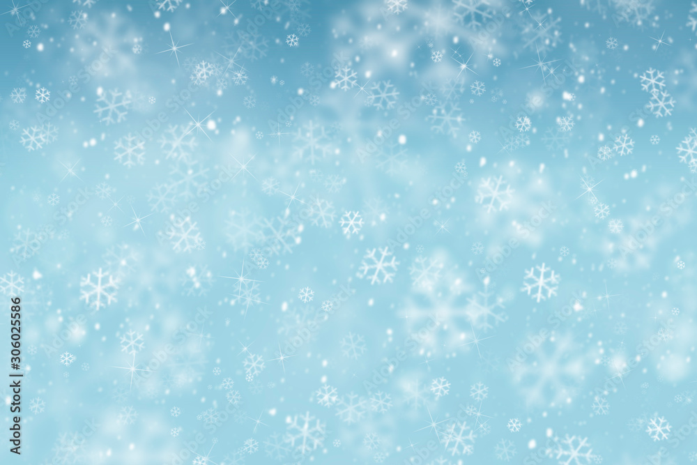 abstract winter background with snowflakes, Christmas background with heavy snowfall, snowflakes in 