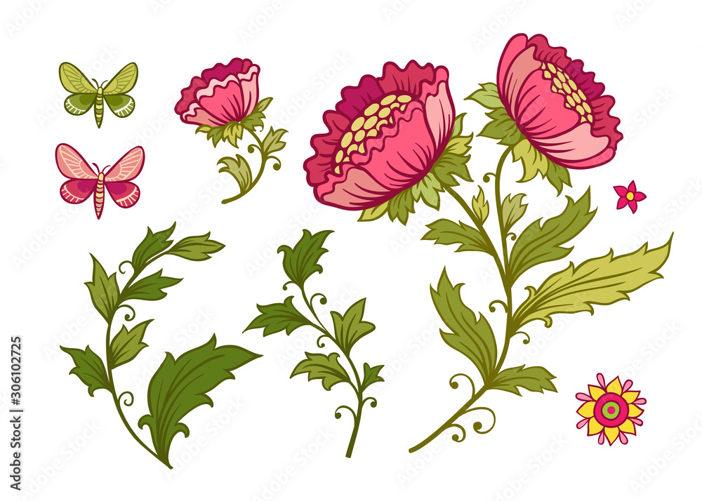 Vector illustration set of flowers. Vector illustration.