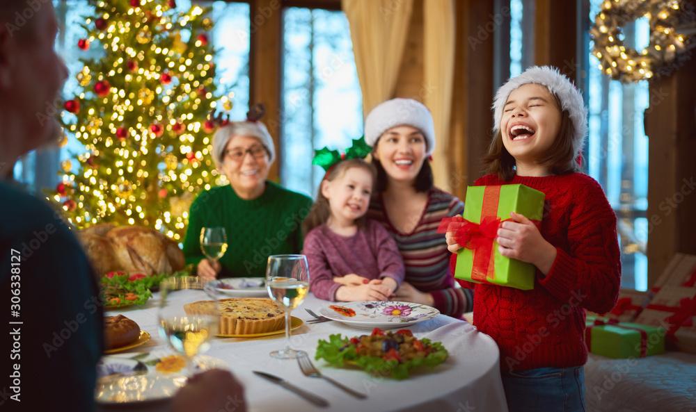 family celebrating Christmas