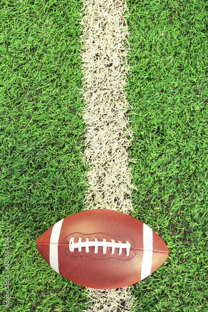 Rugby ball on green field outdoors