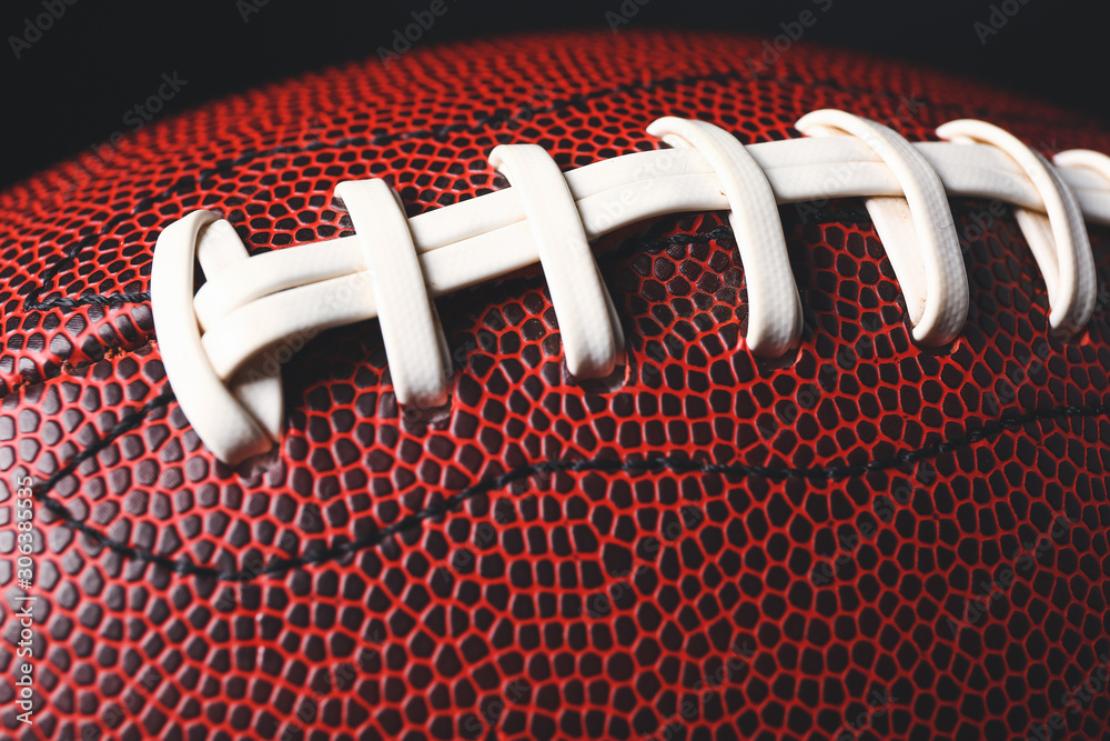 Leather rugby ball, closeup view