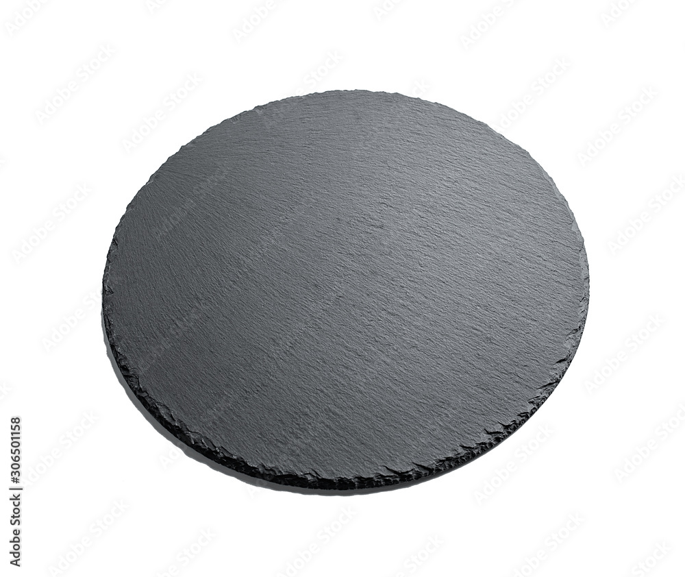 Round black slate dinner plate background material on white background