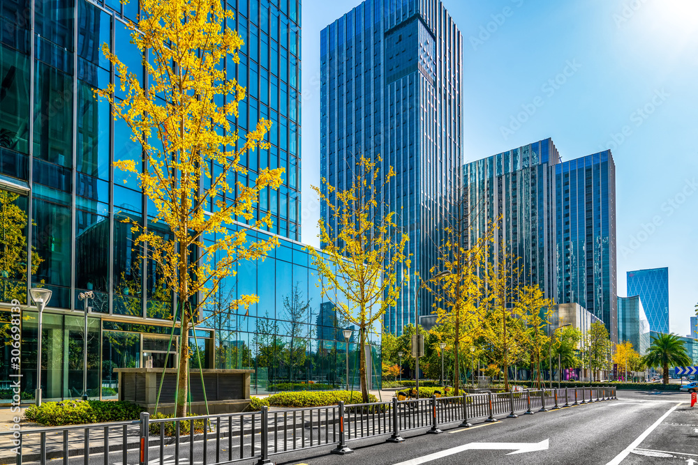 Modern building office building of urban street and financial district..