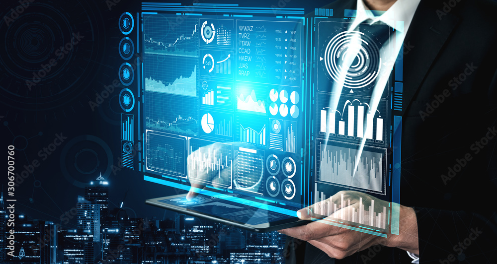 Big Data Technology for Business Finance Analytic Concept. Modern graphic interface shows massive in